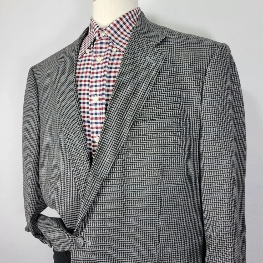 Croft Barrow Men's Sport Coat Blazer Two Button Gray‎ Houndstooth Poly Blend 48L